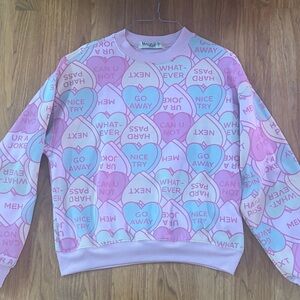 Wound Up Pink and Blue Heart Print Sweatshirt